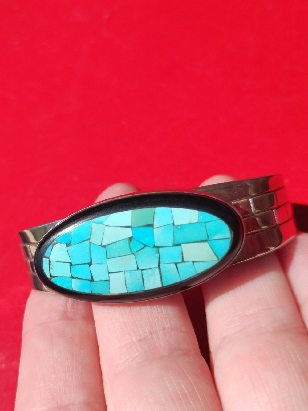 Jay King DTR Turquoise inlay black agate cuff bracelet 925 Sterling Silver - Picture 5 of 9
